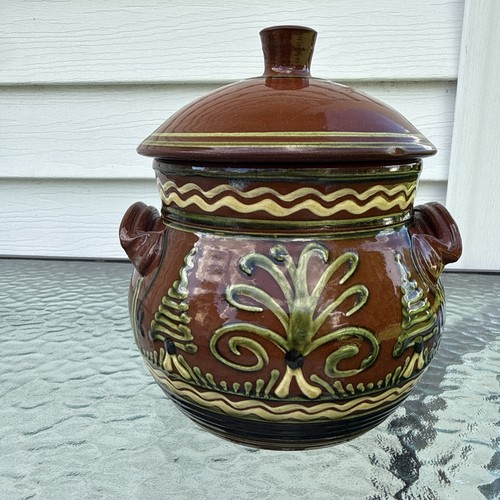 Vintage redware bean pot - vintage, pot/