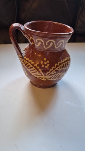 Vintage slipware redware jug - slipware,