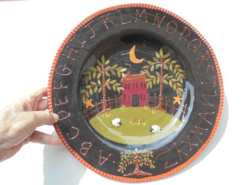 Redware charger w - redware, folk