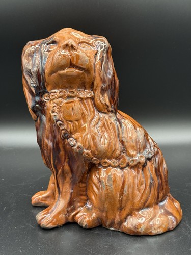 Redware seated spaniel - seated, turtle
