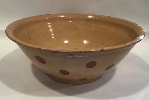 Vtg glazed clay mixing bowl - glazed,