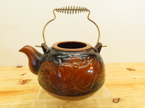 Mcm brown glaze redware teapot - glaze,